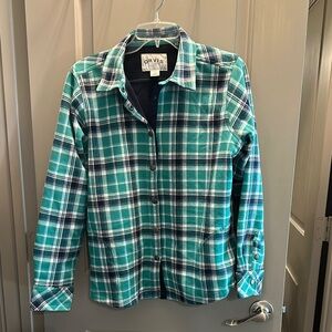 Orvis Size L Green Plaid Cotton Long Sleeve Jacket EUC